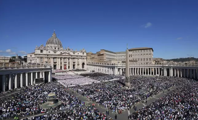 A view of the funeral of Pope Francis in St. Peter's Square at the Vatican, Saturday, April 26, 2025. (AP Photo/Gregorio Borgia)