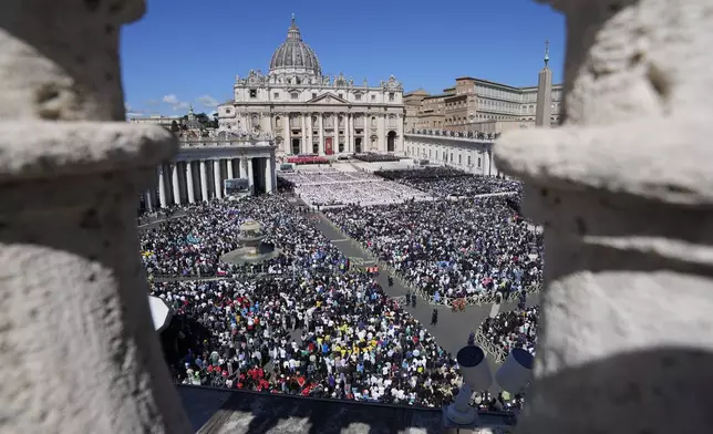 A view of the funeral of Pope Francis in St. Peter's Square at the Vatican, Saturday, April 26, 2025. (AP Photo/Gregorio Borgia)