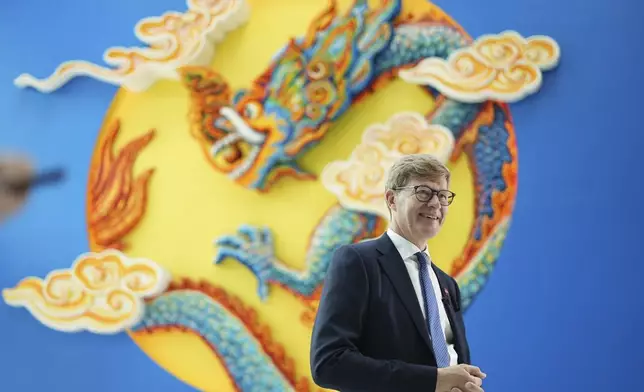 Lego CEO Niels Christiansen speaks during an interview at Lego factory in Binh Duong, Vietnam on Wednesday, April 9, 2025. (AP Photo/Hau Dinh)