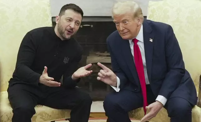 FILE - President Donald Trump, right, meets with Ukrainian President Volodymyr Zelenskyy in the Oval Office at the White House, Feb. 28, 2025, in Washington. (AP Photo/ Mystyslav Chernov, File)
