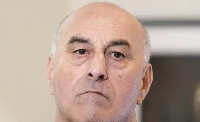 Yunice Abbas, one of the men accused in the 2016 armed robbery of Kim Kardashian, looks on during an interview with the Associated Press, Tuesday, April 22, 2025 in Paris. (AP Photo/Thibault Camus)