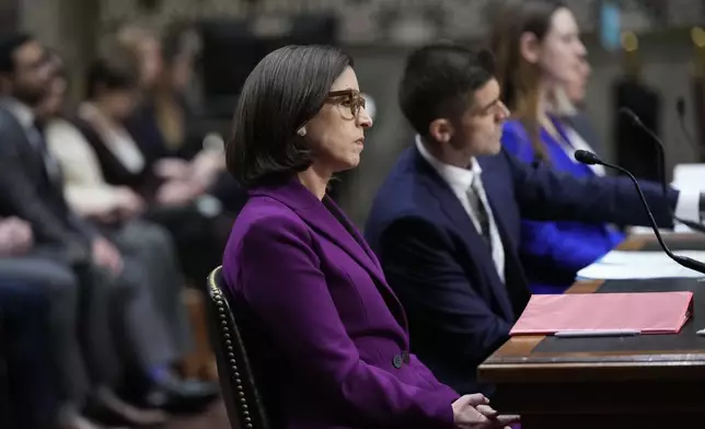 Former Justice Department attorney Liz Oyer testifies before the House and Senate Judiciary Committee members during a hearing on the Justice Department under President Donald Trump, on Capitol Hill in Washington, Monday, April 7, 2025. (AP Photo/J. Scott Applewhite)