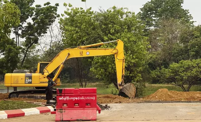 Rescuers clean debris from damaged roads in the aftermath of the March 28 earthquake in Naypyitaw, Myanmar, Thursday, April 10, 2025. (AP Photo)
