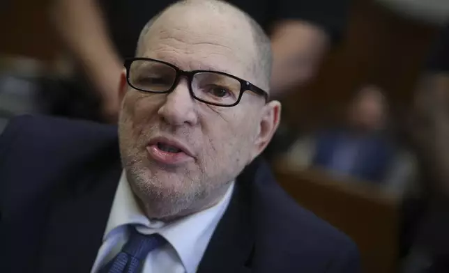 Harvey Weinstein appears in Manhattan Criminal Court for the third day of jury selection in his retrial, Thursday, April 17, 2025 in New York. (Mike Segar/Pool Photo via AP)