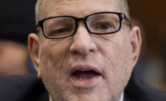 Harvey Weinstein appears in Manhattan Criminal Court for the third day of jury selection in his retrial, Thursday, April 17, 2025 in New York. (AP Photo/Adam Gray, Pool)