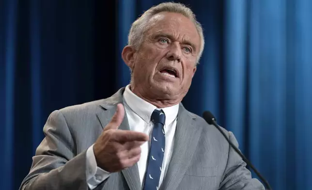 Health and Human Services Secretary Robert F. Kennedy Jr. speaks during a news conference on the FDA's intent to phase out the use of petroleum-based synthetic dyes in the nation's food supply at the Hubert Humphrey Building Auditorium in Washington, Tuesday, April 22, 2025. (AP Photo/Jose Luis Magana)