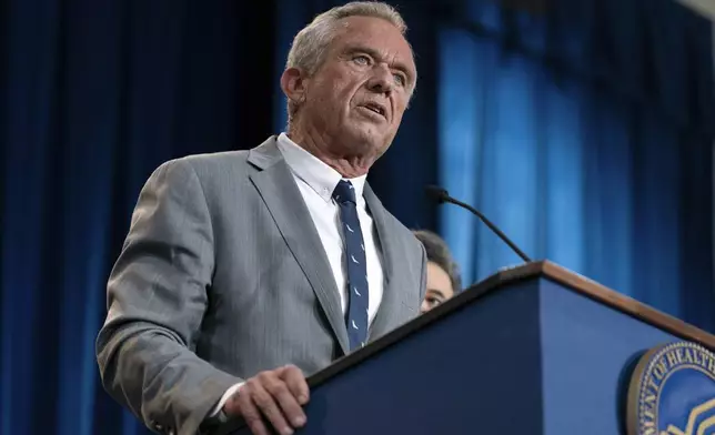 Health and Human Services Secretary Robert F. Kennedy Jr. speaks during a news conference on the FDA's intent to phase out the use of petroleum-based synthetic dyes in the nation's food supply at the Hubert Humphrey Building Auditorium in Washington, Tuesday, April 22, 2025. (AP Photo/Jose Luis Magana)