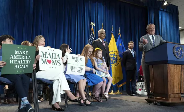 Health and Human Services Secretary Robert F. Kennedy Jr. speaks during a news conference on the FDA's intent to phase out the use of petroleum-based synthetic dyes in the nation's food supply at the Hubert Humphrey Building Auditorium in Washington, Tuesday, April 22, 2025. (AP Photo/Jose Luis Magana)