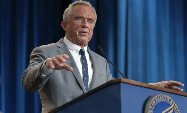 Health and Human Services Secretary Robert F. Kennedy Jr. speaks during a news conference on the FDA's intent to phase out the use of petroleum-based synthetic dyes in the nation's food supply at the Hubert Humphrey Building Auditorium in Washington, Tuesday, April 22, 2025. (AP Photo/Jose Luis Magana)