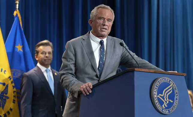 Health and Human Services Secretary Robert F. Kennedy Jr. speaks during a news conference on the FDA's intent to phase out the use of petroleum-based synthetic dyes in the nation's food supply at the Hubert Humphrey Building Auditorium in Washington, Tuesday, April 22, 2025. (AP Photo/Jose Luis Magana)