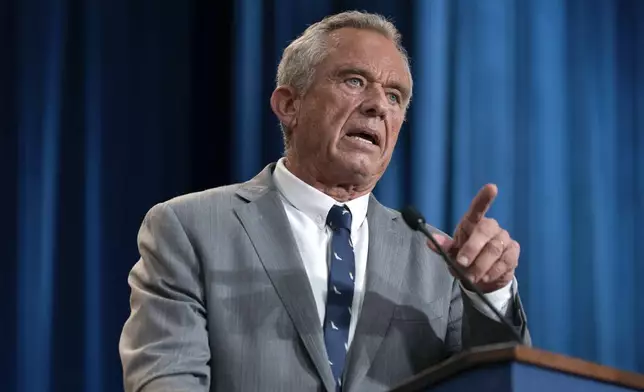 Health and Human Services Secretary Robert F. Kennedy Jr. speaks during a news conference on the FDA's intent to phase out the use of petroleum-based synthetic dyes in the nation's food supply at the Hubert Humphrey Building Auditorium in Washington, Tuesday, April 22, 2025. (AP Photo/Jose Luis Magana)