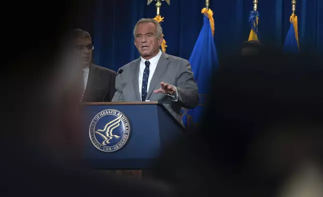 Health and Human Services Secretary Robert F. Kennedy Jr. speaks during a news conference on the FDA's intent to phase out the use of petroleum-based synthetic dyes in the nation's food supply at the Hubert Humphrey Building Auditorium in Washington, Tuesday, April 22, 2025. (AP Photo/Jose Luis Magana)