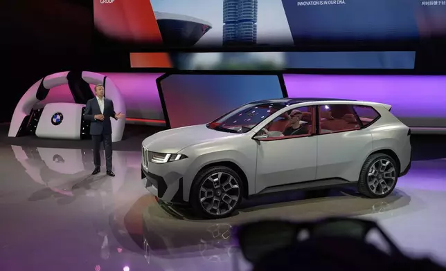 Oliver Zipse, Chairman of the board of management of BMW AG, speaks during a press conference for BMW at the Shanghai auto show, Wednesday, April 23, 2025. (AP Photo/Ng Han Guan)