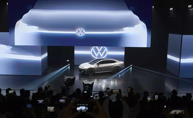 A concept car is shown during the Volkswagen Group media night ahead of the Auto Show in Shanghai, Tuesday, April 22, 2025. (AP Photo/Ng Han Guan)