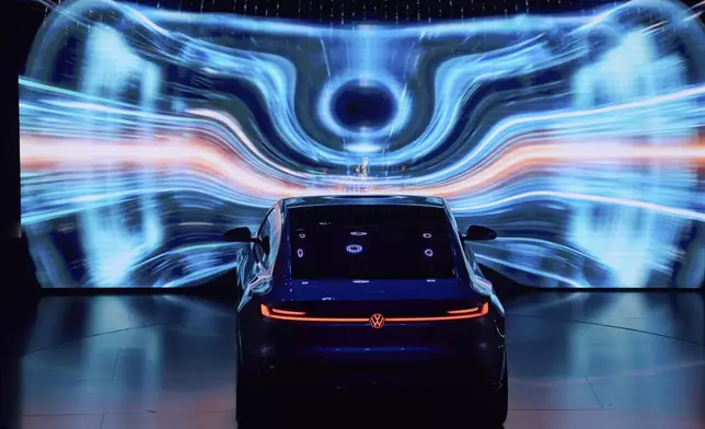 A concept car is shown during the Volkswagen Group media night ahead of the Auto Show in Shanghai, Tuesday, April 22, 2025. (AP Photo/Ng Han Guan)