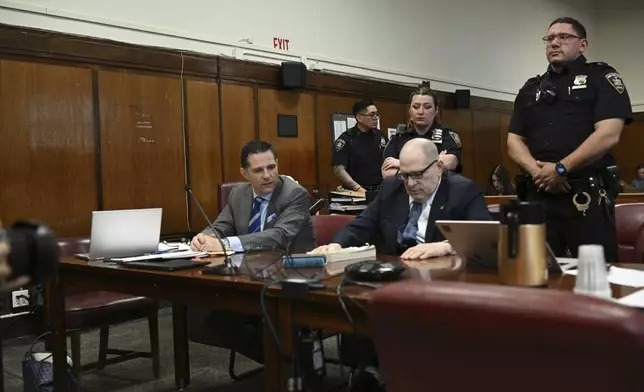 Harvey Weinstein appears in Manhattan Supreme Court on the second day of jury selection in the rape trial against him, in New York, Wednesday, April 16, 2025. (Curtis Means/Pool Photo via AP)