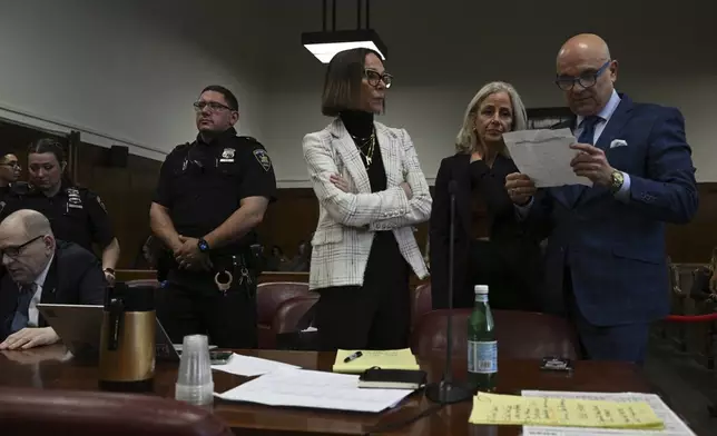 Harvey Weinstein appears in Manhattan Supreme Court on the second day of jury selection in the rape trial against him, in New York, Wednesday, April 16, 2025. (Curtis Means/Pool Photo via AP)