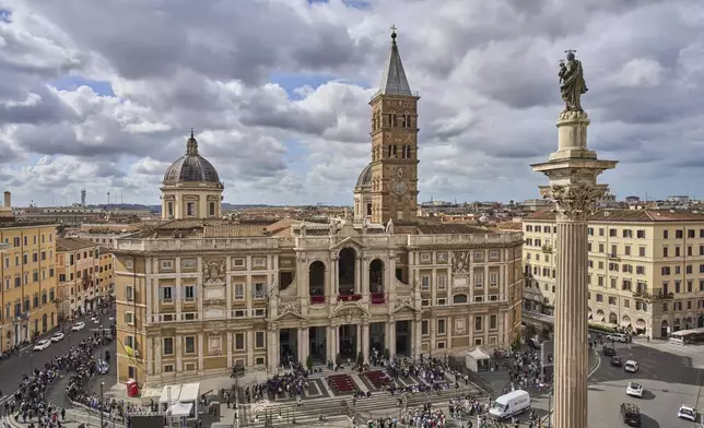 A view of the St. Mary Major Basilica, where Pope Francis will be buried, in Rome, Friday April 25, 2025. (AP Photo/Bernat Armangue)