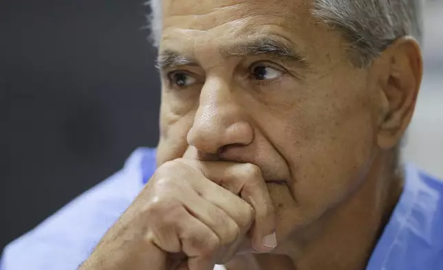 FILE - Sirhan Sirhan reacts during a parole hearing on Feb. 10, 2016, at the Richard J. Donovan Correctional Facility in San Diego. (AP Photo/Gregory Bull, Pool, File)