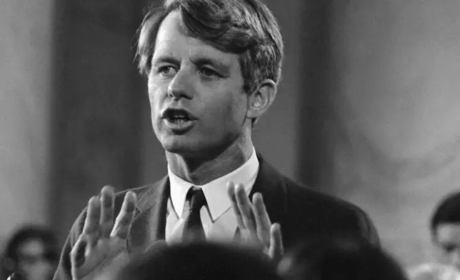 FILE - Senator Robert F. Kennedy, D-NY, tells reporters, and the nation, that he is a candidate for his party's presidential nomination on March 16, 1968, in Washington. (AP Photo, File)