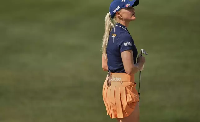 Charley Hull, of England, wears her Malbon clothing line during the final round of the Ford Championship LPGA golf event, Sunday, March 30, 2025, in Phoenix. (AP Photo/Matt York)