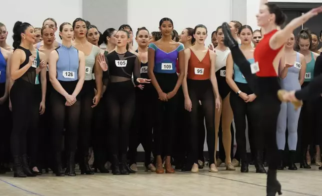 Dancers audition for the Radio City Rockettes at Radio City Music Hall, Tuesday, April 22, 2025, in New York. (AP Photo/Julia Demaree Nikhinson)