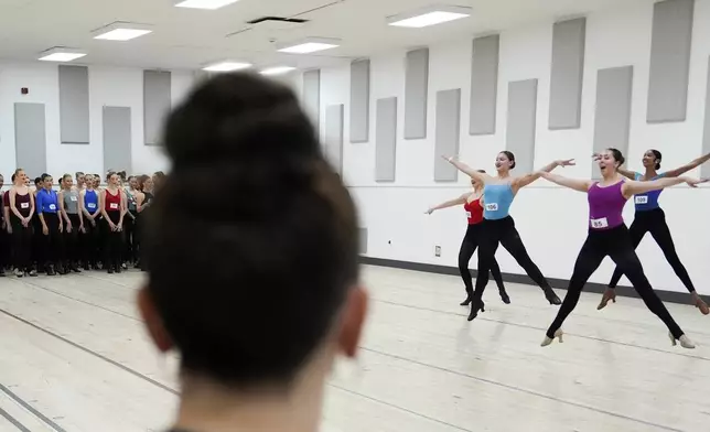 Dancers audition for the Radio City Rockettes at Radio City Music Hall, Tuesday, April 22, 2025, in New York. (AP Photo/Julia Demaree Nikhinson)