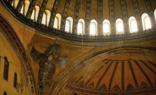 A depiction of the Seraphim angel is seen in the Byzantine-era Hagia Sophia Mosque at Istanbul, Turkey, Sunday, April 13, 2025. (AP Photo/Emrah Gurel)