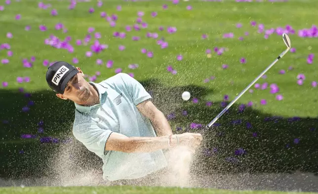 Captain Joaquín Niemann, of Torque GC, hits from a bunker on the second hole during the final round of LIV Golf Mexico City at Club de Golf Chapultepec, Sunday, April 27, 2025, in Naucalpan, Mexico. (Charles Laberge/LIV Golf via AP)