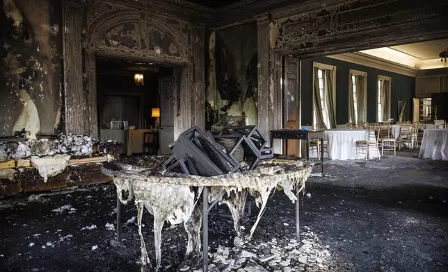This image provided by Commonwealth Media Services shows damage after a fire at the Pennsylvania governor’s mansion while Democratic Gov. Josh Shapiro and his family slept inside on Sunday, April 13, 2025, in Harrisburg, Pa. (Commonwealth Media Services via AP)