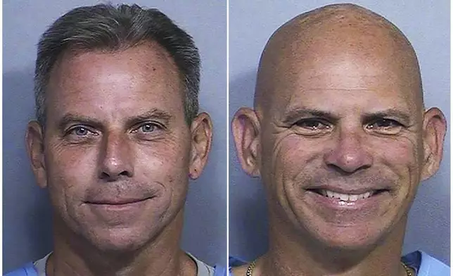 FILE - This combination of two booking photos provided by the California Department of Corrections shows Erik Menendez, left, and Lyle Menendez. (California Department of Corrections via AP, File)