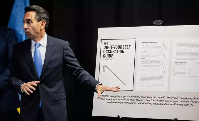Santa Clara District Attorney Jeff Rosen speaks during a charge announcement for the pro-Palestinian protesters break-in and vandalism at Stanford University, in San Jose, Calif., Thursday, April 10, 2025. (Stephen Lam/San Francisco Chronicle via AP)