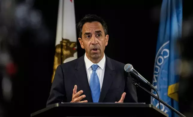 Santa Clara District Attorney Jeff Rosen speaks during a charge announcement for the pro-Palestinian protesters break-in and vandalism at Stanford University, in San Jose, Calif., Thursday, April 10, 2025. (Stephen Lam/San Francisco Chronicle via AP)