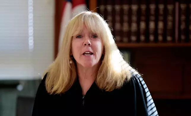 Judge Beverly J. Cannone greets jurors as the murder retrial of Karen Read continues, in Norfolk Superior Court, Dedham, Mass., Monday April 28, 2025. (Pat Greenhouse/The Boston Globe via AP, Pool)