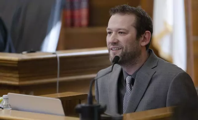 Ian Whiffin, a digital intelligence expert with Celebrite, testifies under cross-examination by the defense during Karen Read's murder retrial at Norfolk Superior Court in Dedham, Mass., on Tuesday, April 29, 2025. (Libby O'Neill/The Boston Herald via AP, Pool)