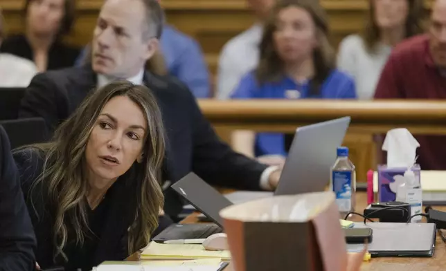 Karen Read listens to testimony during her murder retrial at Norfolk Superior Court in Dedham, Mass., on Tuesday, April 29, 2025. (Libby O'Neill/The Boston Herald via AP, Pool)