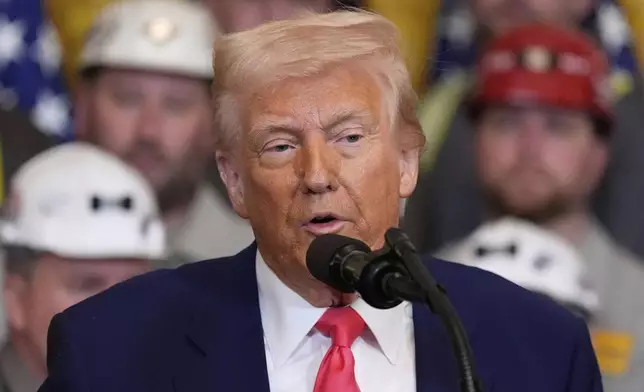 President Donald Trump speaks during an event on energy production in the East Room of the White House, Tuesday, April 8, 2025, in Washington. (AP Photo/Alex Brandon)