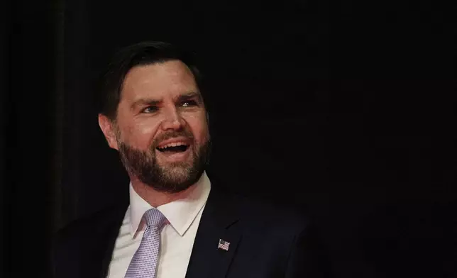 U.S. Vice President JD Vance arrives to speak at the Rajasthan International Center in Jaipur, India, Tuesday, April 22, 2025. (AP Photo/Manish Swarup)