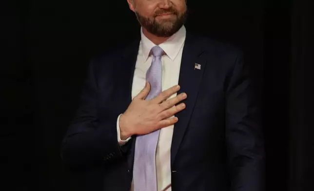 U.S. Vice President JD Vance arrives to speak at the Rajasthan International Center in Jaipur, India, Tuesday, April 22, 2025. (AP Photo/Manish Swarup)