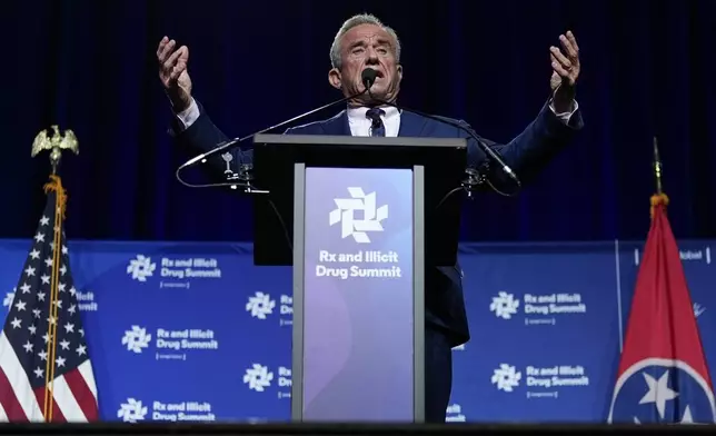 Health and Human Services Secretary Robert F. Kennedy Jr. speaks at the Rx and Illicit drug Summit, Thursday, April 24, 2025, in Nashville, Tenn. (AP Photo/George Walker IV)
