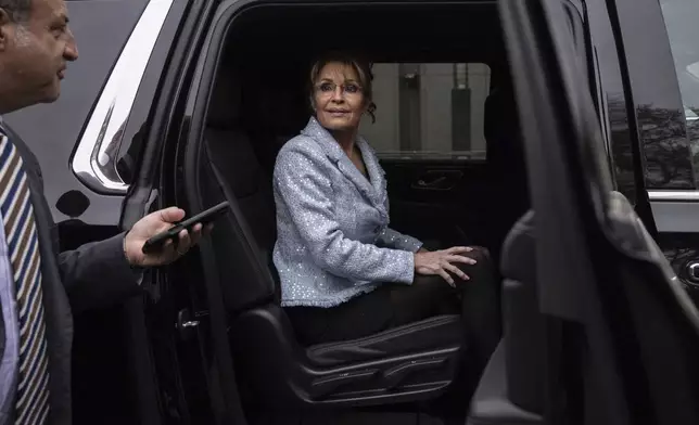 Former Alaska Gov. Sarah Palin leaves Manhattan federal court, after testifying in her defamation trial against the New York Times, Monday, April 21, 2025, in New York. (AP Photo/Yuki Iwamura)