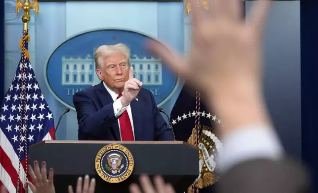 President Donald Trump speaks in the James Brady Press Briefing Room at the White House, Thursday, Jan. 30, 2025, in Washington. (AP Photo/Alex Brandon)