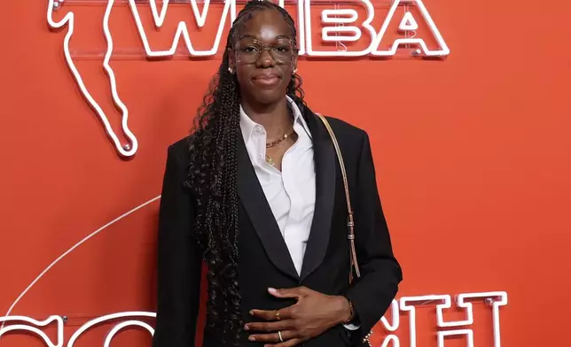 Dominique Malonga poses before the WNBA basketball draft, Monday, April 14, 2025, in New York. (AP Photo/Pamela Smith)
