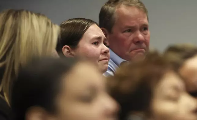 Leah and Bruce Sundheim, the daughter and husband of Jacki Sundheim, react as Judge Victoria Rossetti sentences Robert Crimo III at the Lake County Courthouse, in Waukegan, Ill, on Thursday, April 24, 2025. (Stacey Wescott/Chicago Tribune via AP, Pool)
