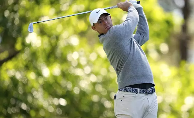 Rory McIlroy, of Northern Ireland, watches his tee shot on the fourth hole during the second round at the Masters golf tournament, Friday, April 11, 2025, in Augusta, Ga. (AP Photo/Julia Demaree Nikhinson)