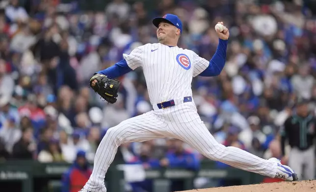 Chicago Cubs pitcher Caleb Thielbar throws against the Arizona Diamondbacks during the fifth inning of a baseball game Saturday, April 19, 2025, in Chicago. (AP Photo/Erin Hooley)