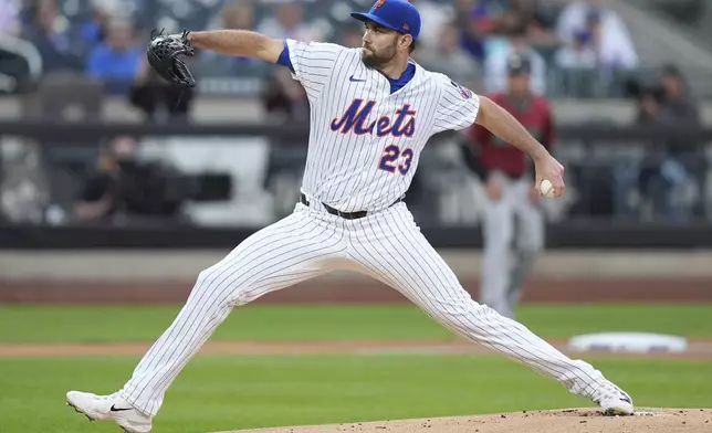 New York Mets' David Peterson (23) pitches during the first inning of a baseball game against the Arizona Diamondbacks Tuesday, April 29, 2025, in New York. (AP Photo/Frank Franklin II)