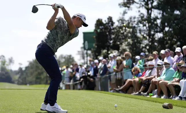 Collin Morikawa hits his tee shot on the ninth hole during the first round at the Masters golf tournament, Thursday, April 10, 2025, in Augusta, Ga. (AP Photo/Ashley Landis)