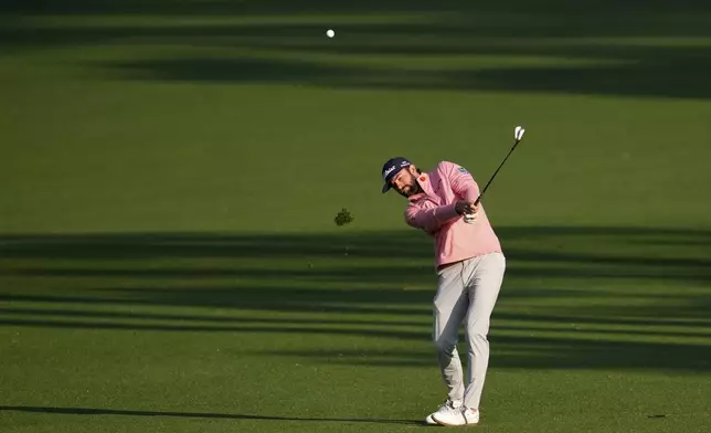 Cameron Young hits from the fairway on the second hole during the first round at the Masters golf tournament, Thursday, April 10, 2025, in Augusta, Ga. (AP Photo/George Walker IV)