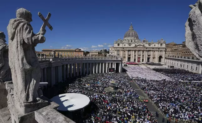 A view of the funeral of Pope Francis in St. Peter's Square at the Vatican, Saturday, April 26, 2025. (AP Photo/Gregorio Borgia)